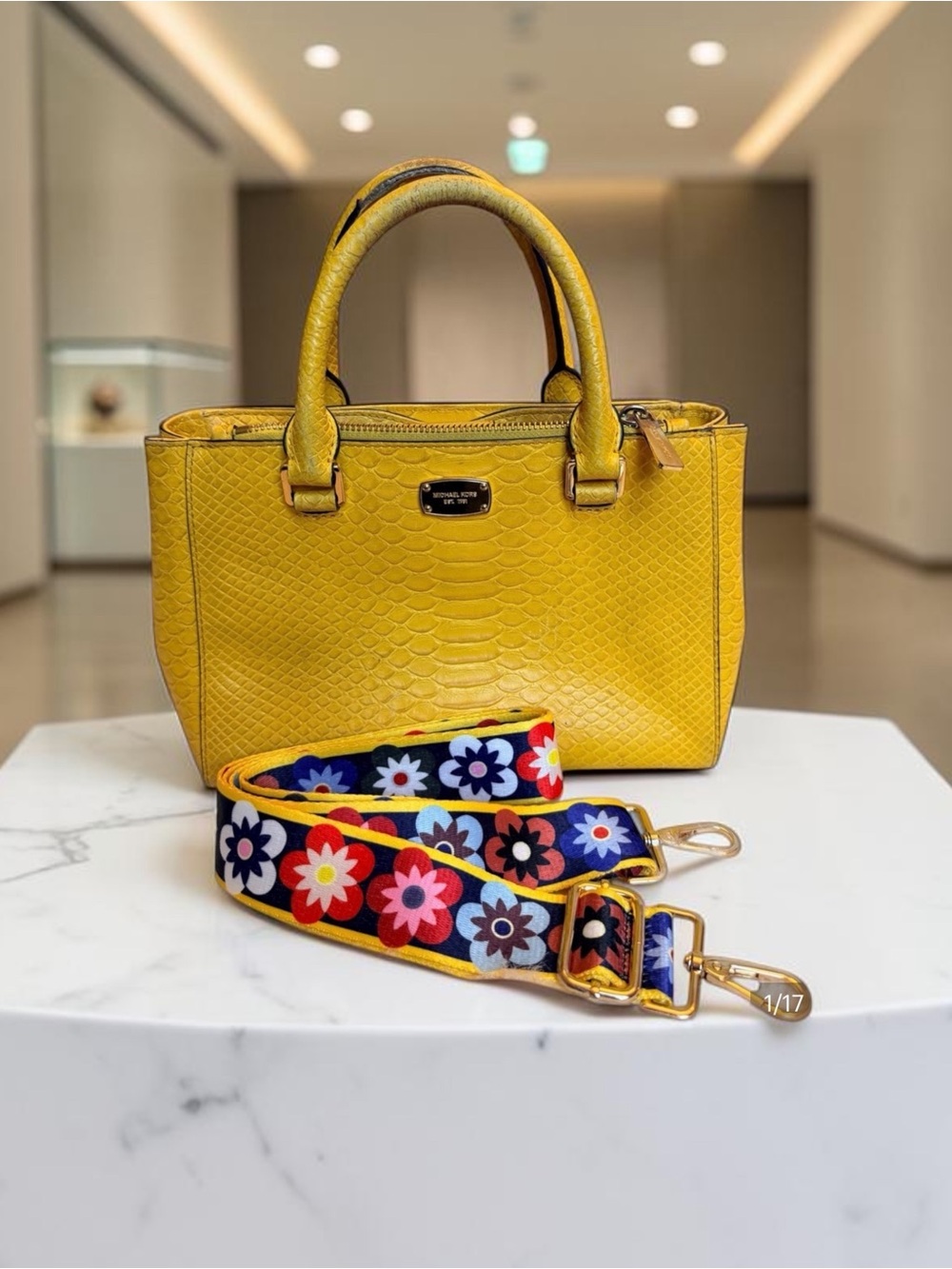 Michael Kors Preloved Croc-Embossed Leather Satchel w/Brand New Floral Strap
